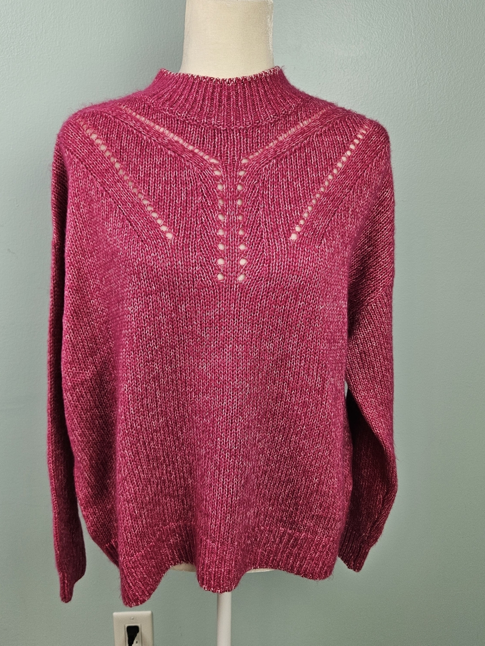NWT Banana Republic Raspberry Mock Neck Open-Stitch Sweater